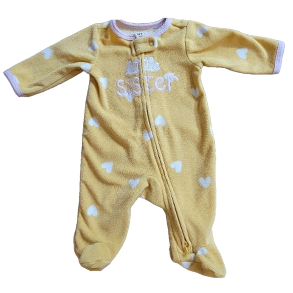 Carter's Other - 💥4/$25 | Carters Yellow hearts fleece bodysuit Little Sister newborn